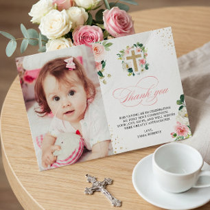 First Communion Baptism Religious Blush Pink Gold Thank You Card