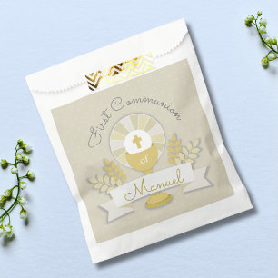 First communion, beige first communion favour bags