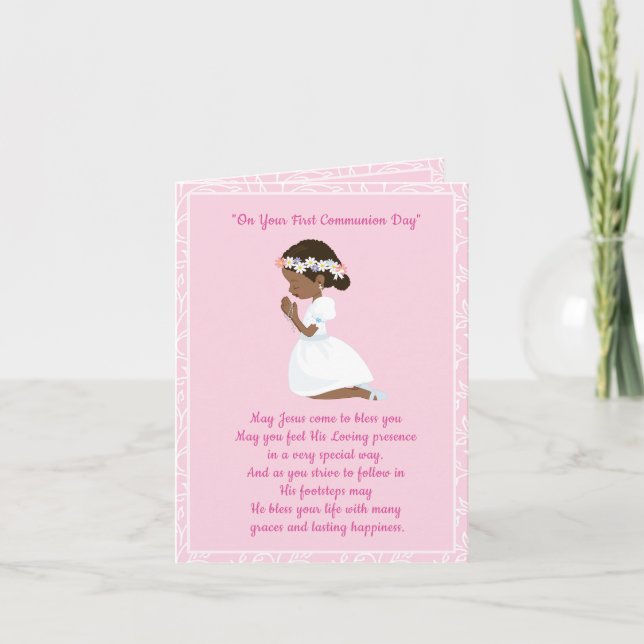 First Communion Black Girl Card (Front)
