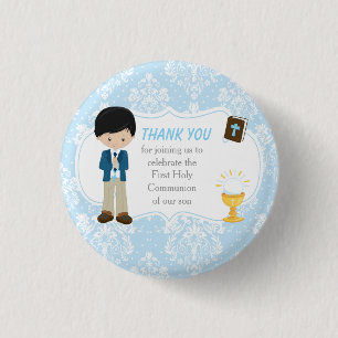 First Communion Black Hair Boy Thank You 3 Cm Round Badge