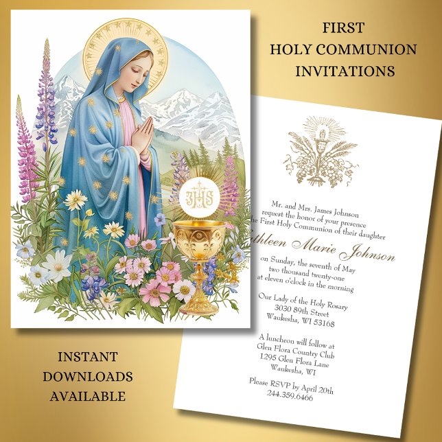First Communion Blessed Mary Chalice Host  Invitation (Creator Uploaded)