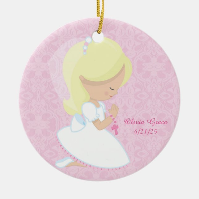 First Communion, Blonde Girl Ceramic Tree Decoration (Front)