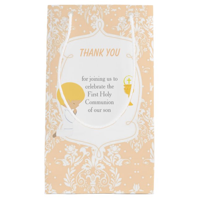 First Communion Blonde Hair Boy Thank You Small Gift Bag (Front)