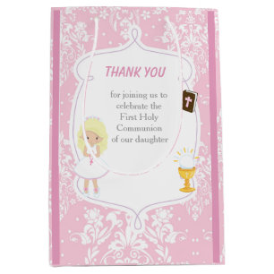 First Communion Blonde Hair Girl Thank You Medium Gift Bag