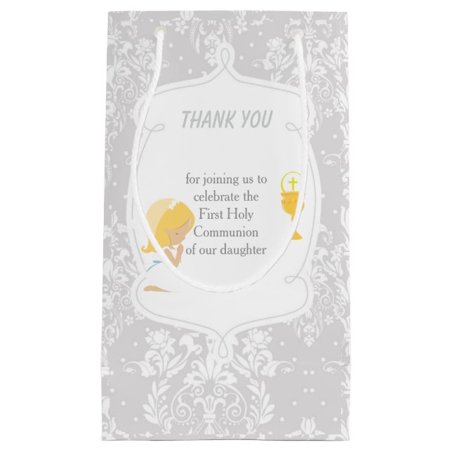 First Communion Blonde Hair Girl Thank You Small Gift Bag (Front)