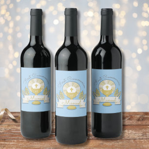 First communion, blue first communion wine label