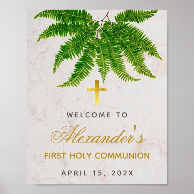 First Communion Botanical Fern Greenery Welcome Poster (Front)