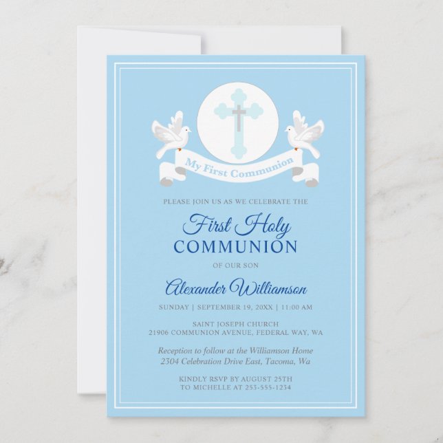 First Communion Boy Blue Invitation (Front)