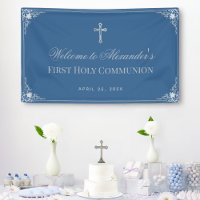 First Communion Boy Classic Blue Elegant Cross