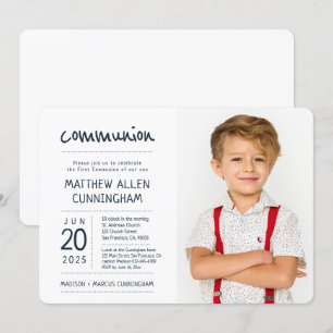 First Communion Boy   Modern + Simple Photo Invitation