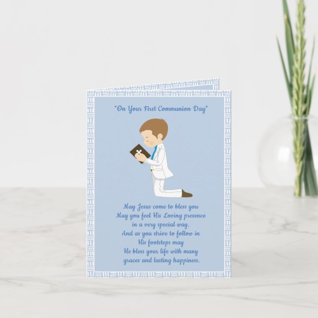 First Communion Brunette Boy Card (Front)