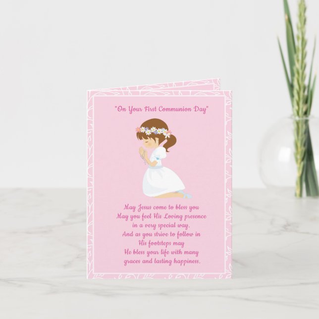 First Communion Brunette Girl Card (Front)