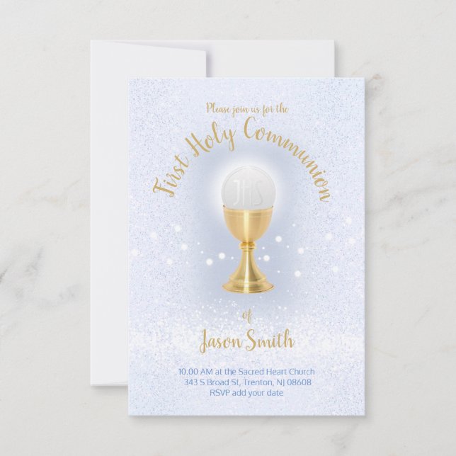 First Communion Catholic boy Invitation (Front)
