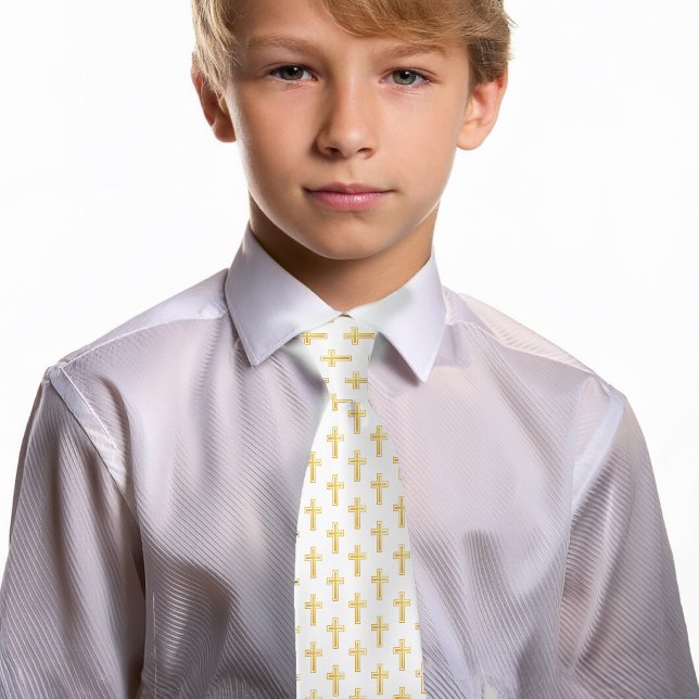 First Communion Catholic Cross Faux Gold Pattern  Tie (Creator Uploaded)