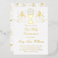 First Communion catholic girl golden angels design