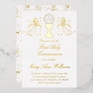 First Communion catholic girl golden angels design