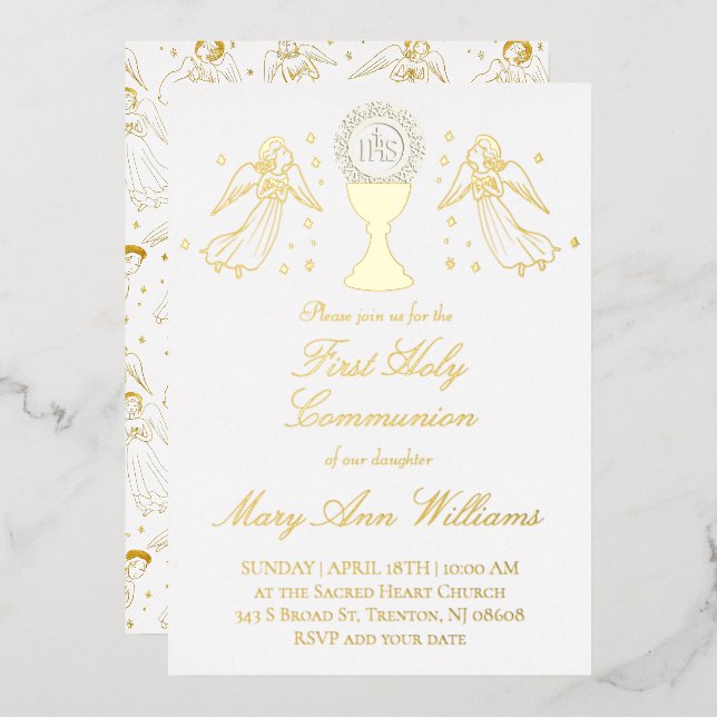 First Communion catholic girl golden angels design (Front/Back)