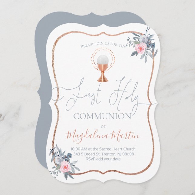 First Communion catholic girl Invitation (Front/Back)