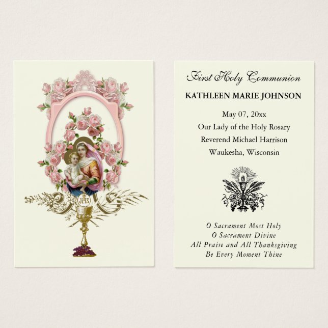 First Communion Catholic Remembrance Holy Card (Front & Back)