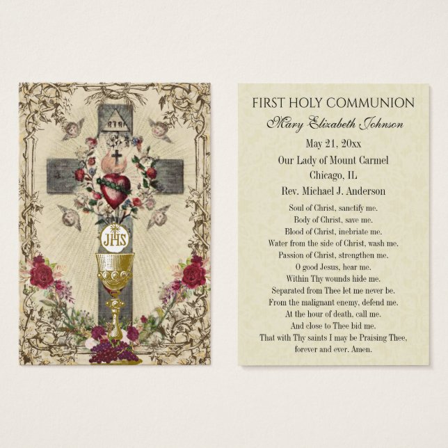 First Communion Catholic Remembrance Holy Card (Front & Back)