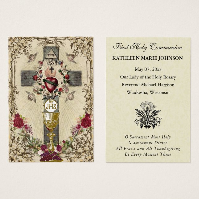 First Communion Catholic Remembrance Holy Card (Front & Back)