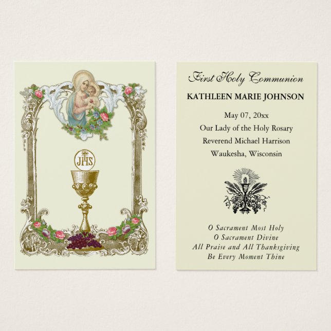 First Communion Catholic Remembrance Holy Card (Front & Back)