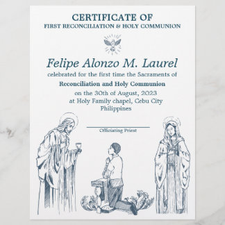 First Communion Certificate for boys Custom Letterhead