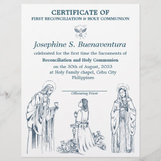 First Communion Certificate for girls Custom Letterhead