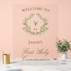 First Communion chalice crest greenery Acrylic Sign