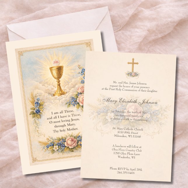 First Communion Chalice Host  Floral  Invitation (Creator Uploaded)