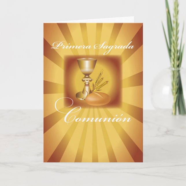 First Communion Chalice, Spanish, Gold Starburst Card (Front)