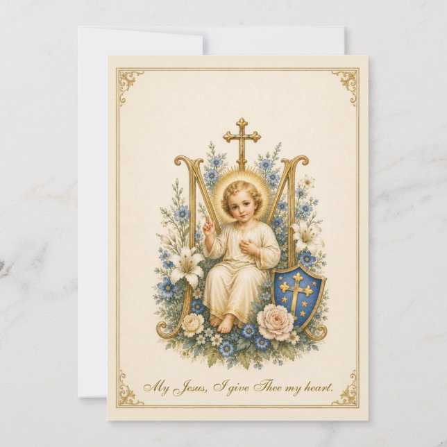 First Communion Child Jesus Floral  Invitation (Back)
