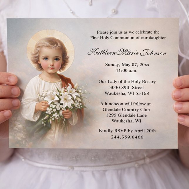 First Communion Child Jesus with Lilies Invitation (Creator Uploaded)