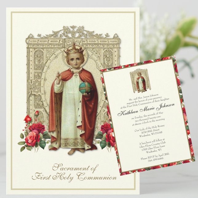 First Communion Christ the King Roses Invitation (Creator Uploaded)