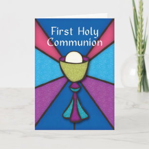 First Communion Congratulations & Blessings Glass Card