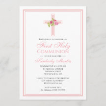 First Communion Cross with Pink Roses Christian