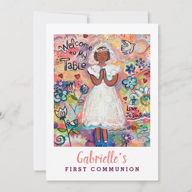 First Communion Customisable Invite for Black Girl (Front)