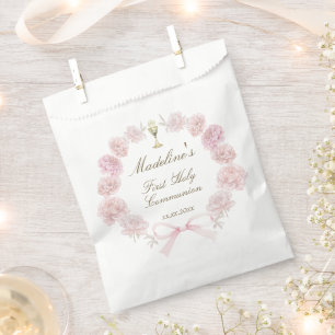 first communion delicate peonies frame favour bags