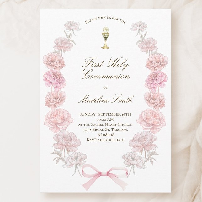 first communion delicate peonies frame invitation (Creator Uploaded)