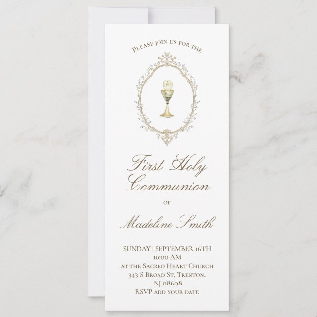 first communion elegant beige frame invitation (Front)