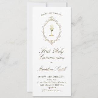 first communion elegant beige frame invitation