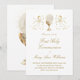 First Communion Eucharist golden angels Invitation