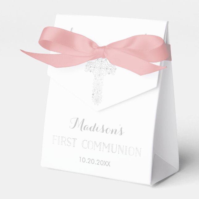 First Communion Favour Box, Silver Cross Box (Front Side)
