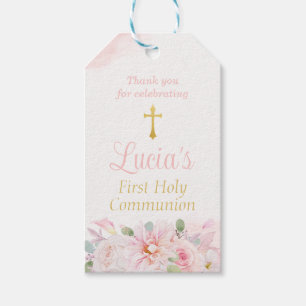 First Communion Favour Tag in Pink Floral 