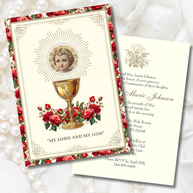First Communion Floral Chalice Host Jesus  Invitation (Creator Uploaded)