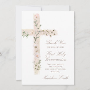 First Communion floral cross thank you Card