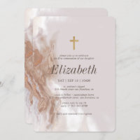 First Communion For Her Gold Watercolor Cross