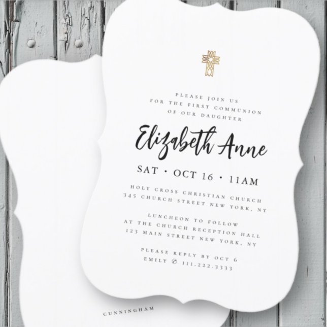 First Communion For Her Modern Minimalist Cross Invitation (Creator Uploaded)