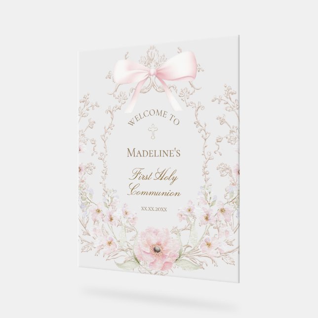 First Communion girl welcome Acrylic Sign (Angle)
