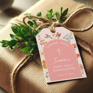 First Communion Girl Wildflowers Pink Arch Floral Gift Tags